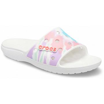 Crocs Classic Tie-Dye Graphic Slide Men's Sandals White | Australia 1222MQZA